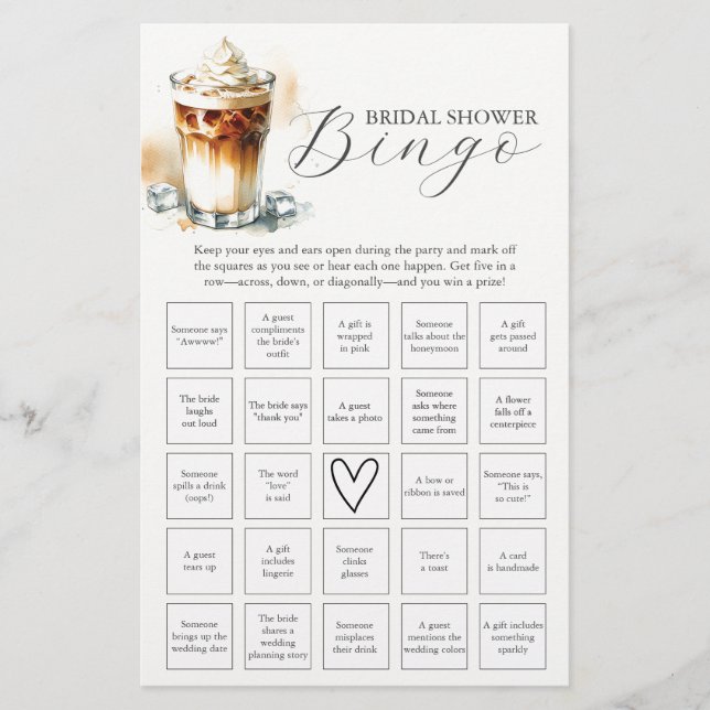 Ice Coffee Theme Brautparty Bingo Flyer (Vorne)