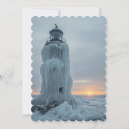 Ice covered lighthouse feiertagskarte