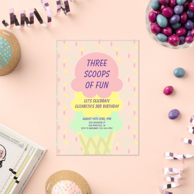 Ice Cream 3rd Birthday Acryleinladungen (Insitu (Feier))