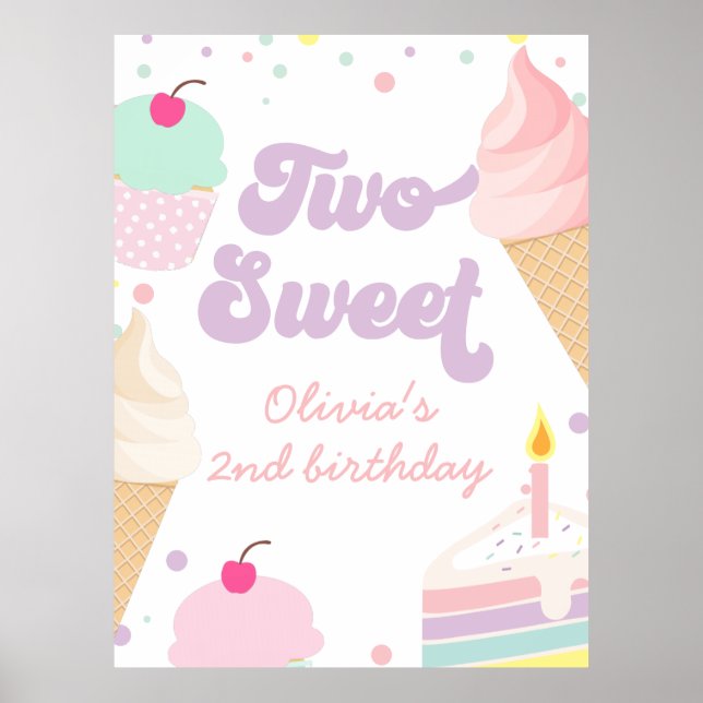 Ice Cream and Cake Two Sweet 2nd Birthday Poster (Vorne)