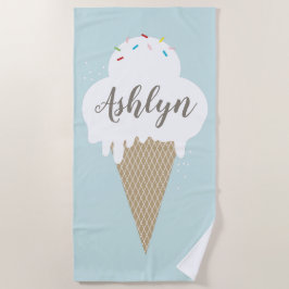Ice Cream Aqua Blue Script Kinder Strandtuch