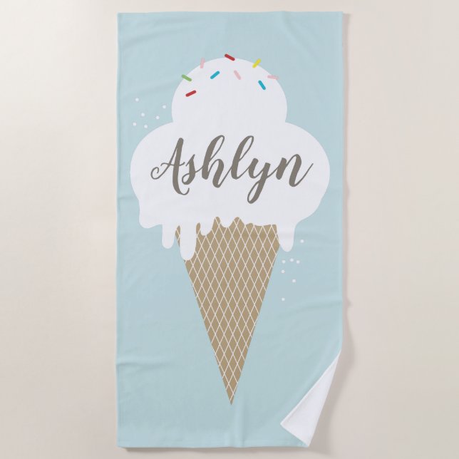 Ice Cream Aqua Blue Script Kinder Strandtuch (Vorderseite)