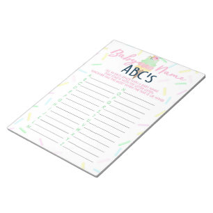 Ice Cream Baby Dusche ABC Baby Name Game Pack Notizblock