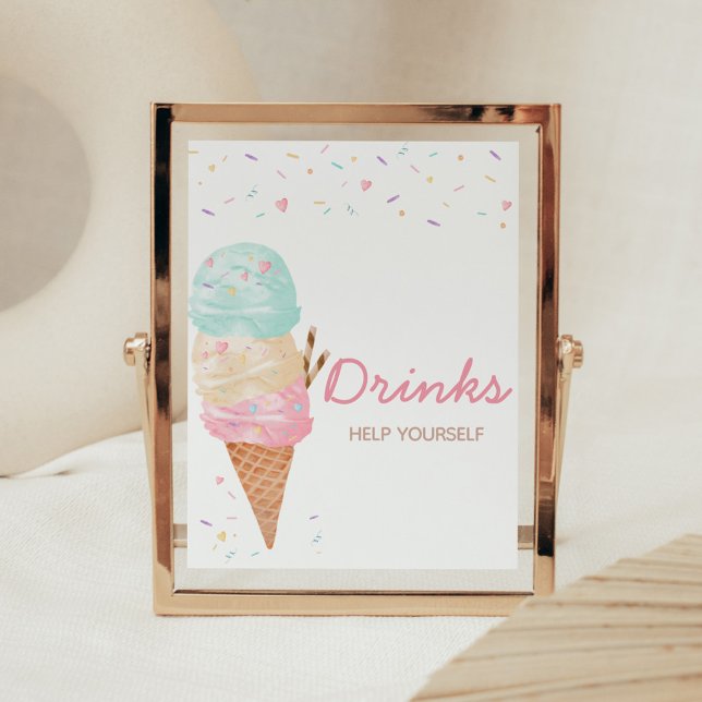 Ice Cream Baby Duschgetränke Poster (Ice Cream Sprinkled with Love Baby Shower Drinks Sign)