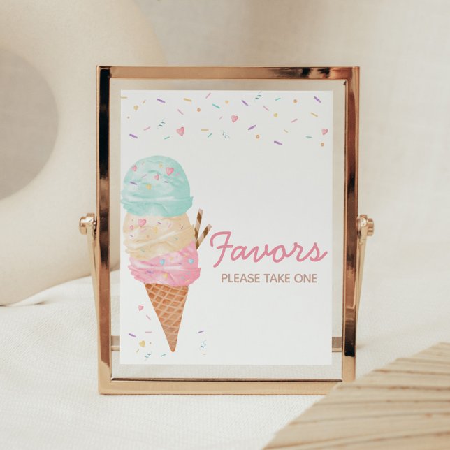 Ice Cream Baby Duwer Favorits Poster (Ice Cream Sprinkled with Love Baby Shower Favors Sign)