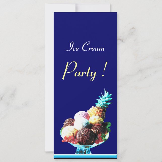ICE CREAM BIRTHDAY PARTY Rot-Blau Einladung (Vorderseite)