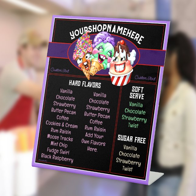 Ice Cream Business Counter Menu FLAVORS Sockelschild (Customers forget what flavors you have? This will help. Watch your sale rise and your line move FAST)