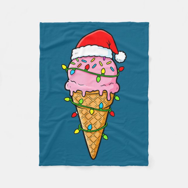 Ice Cream Cone Christmas Lights Santa Hat Food Xma Fleecedecke (Vorderseite)