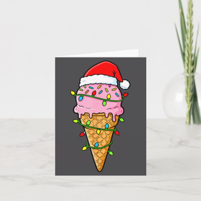 Ice Cream Cone Christmas Lights Santa Hat Food Xma Karte (Vorderseite)