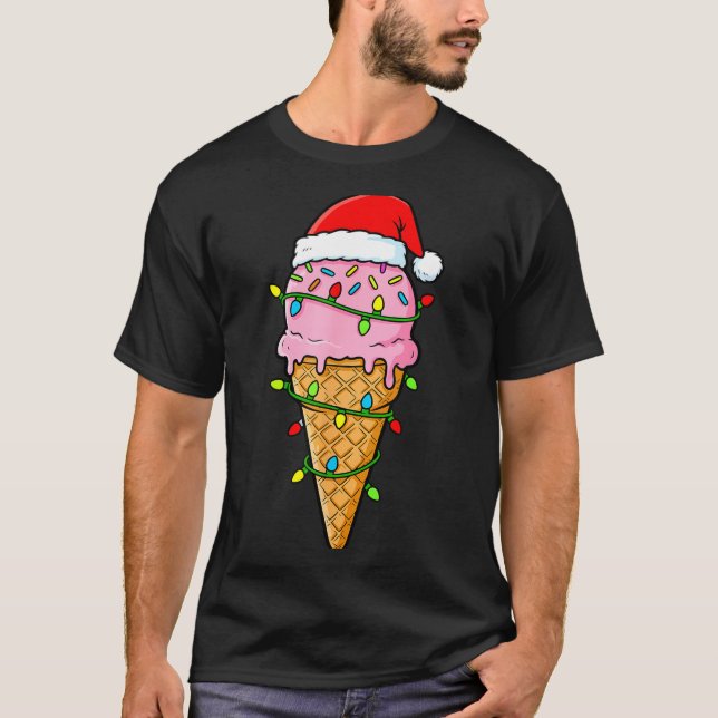 Ice Cream Cone Christmas Lights Santa Hat Food Xma T-Shirt (Vorderseite)