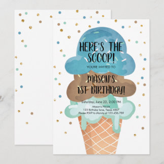 Ice Cream Cone Confetti Boy Erster Geburtstag Einladung