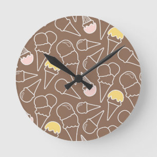 Ice Cream Cone Pattern on Brown Runde Wanduhr