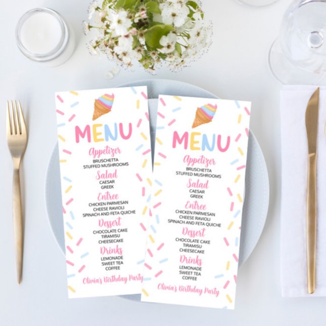 Ice Cream Cone Sprinkles Sweet Birthday Party Food Menükarte (Von Creator hochgeladen)