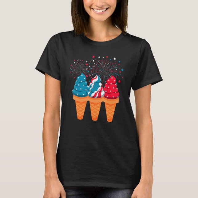 Ice Cream Cones 4th Of July Patriotic USA Flag Pri T-Shirt (Vorderseite)