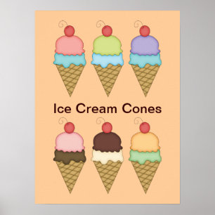 Ice Cream Cones with Cherries Poster