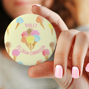 Ice Cream Connoisseur Pastell Personalisiert Button