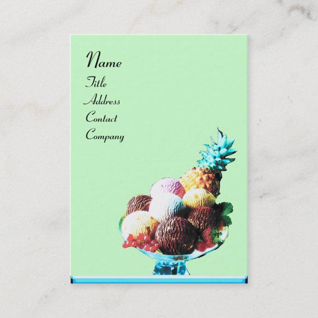 ICE CREAM - DESERT SHOP, blau-grün schwarz Visitenkarte (Vorderseite)