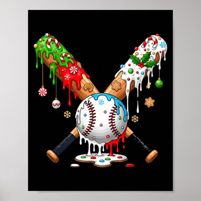 Ice Cream Drip Baseball Christmas Xmas Pajama Kids Poster (Vorne)