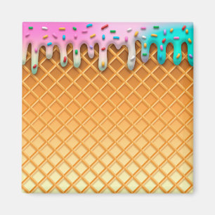 Ice Cream Drip Waffle Cone Pink With Sprinkles Magnet