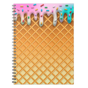 Ice Cream Drip Waffle Cone Pink With Sprinkles Notizblock