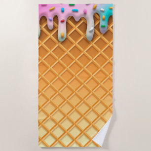 Ice Cream Drip Waffle Cone Pink With Sprinkles Strandtuch