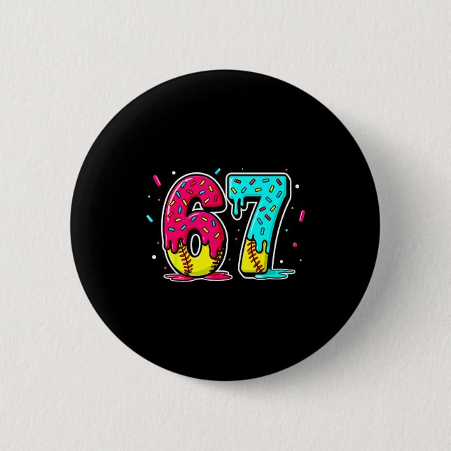 Ice Cream Dripng Softball Drip Funny 6 7 Six Seven Button (Vorderseite)