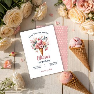 Ice Cream Floral Berry Cool Girl Geburtstagsparty Einladung