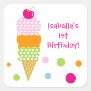 Ice Cream Geburtstag Party Gefallen-Aufkleber Quadratischer Aufkleber