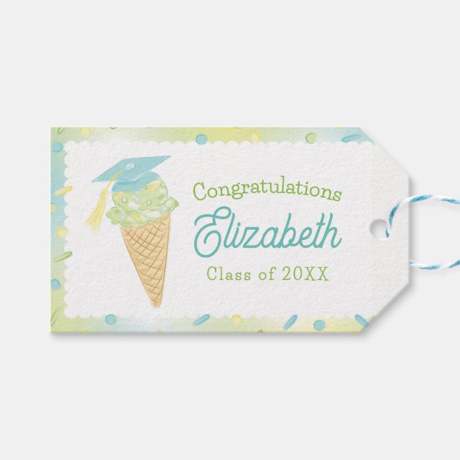 Ice Cream Graduation Party Blue Green Geschenkanhänger (Vorderseite (Horizontal))