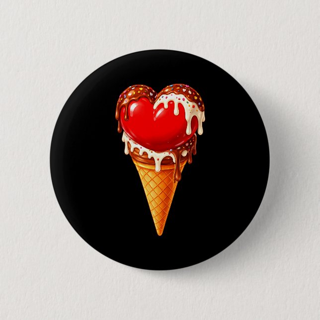 Ice Cream Heart Funny Drip Valentines Day Boys Gir Button (Vorderseite)