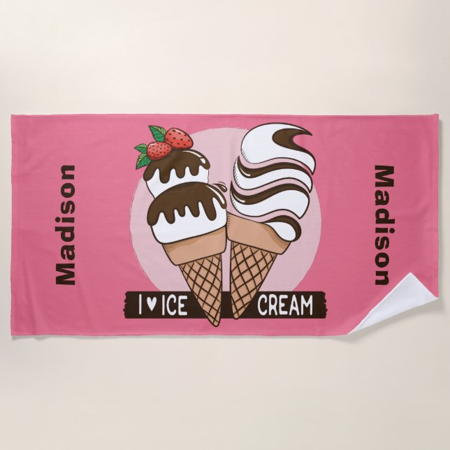 Ice Cream Lover individuelle Name und Farbhandtuch Strandtuch (Vorderseite)