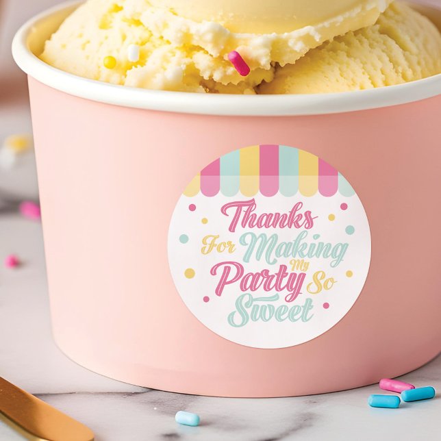 Ice Cream Parlor Awning Vielen Dank für Ihre Gebur Runder Aufkleber (Ice Cream Parlor Awning Thank You Birthday Party Classic Round Sticker)