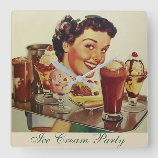 ICE CREAM PARTY Girl of Ice Quadratische Wanduhr (Vorderseite)