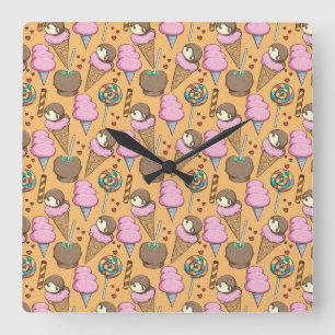Ice cream pattern Lollies pattern lollipop 26 Quadratische Wanduhr