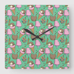 Ice cream pattern Lollies pattern lollipop 29 Quadratische Wanduhr