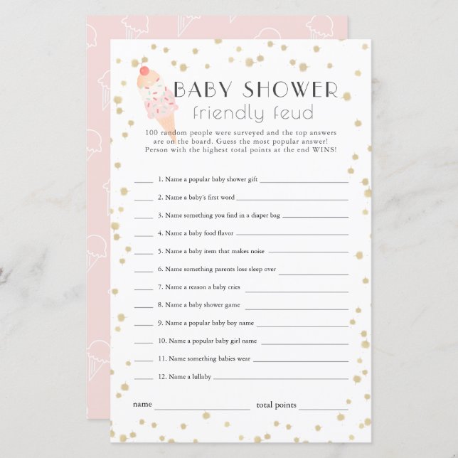 Ice Cream Pink Baby Dusche Familienfreundlich Feud (Vorne/Hinten)