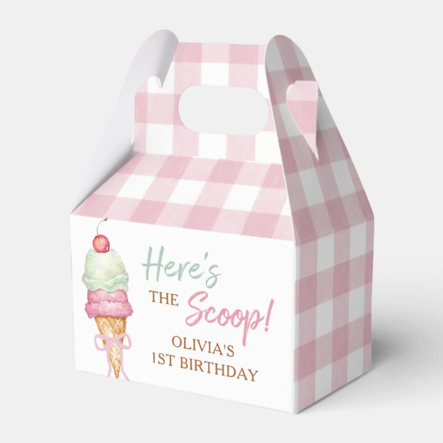 Ice Cream Pink Bow Gingham Birthday Party Geschenkschachtel (Vorderseite)