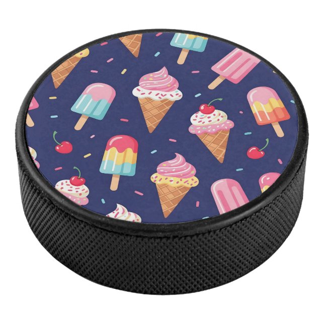 Ice cream, popsicles and cherries pattern eishockey puck (3/4)