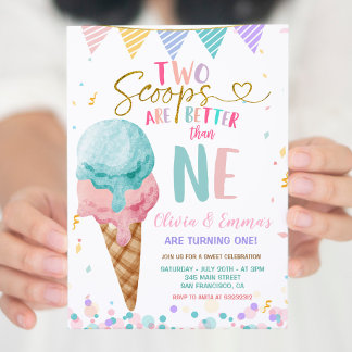 Ice Cream Scoop Twin Girls Geburtstagsparty Einladung