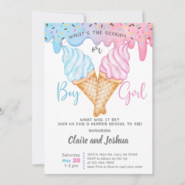 Ice Cream Scoops Gender Reveal invitation. Einladung (Vorderseite)