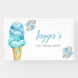 Ice Cream Shop Blue Floral Geburtstagsparty Banner