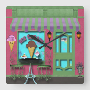 Ice Cream shop clock Quadratische Wanduhr