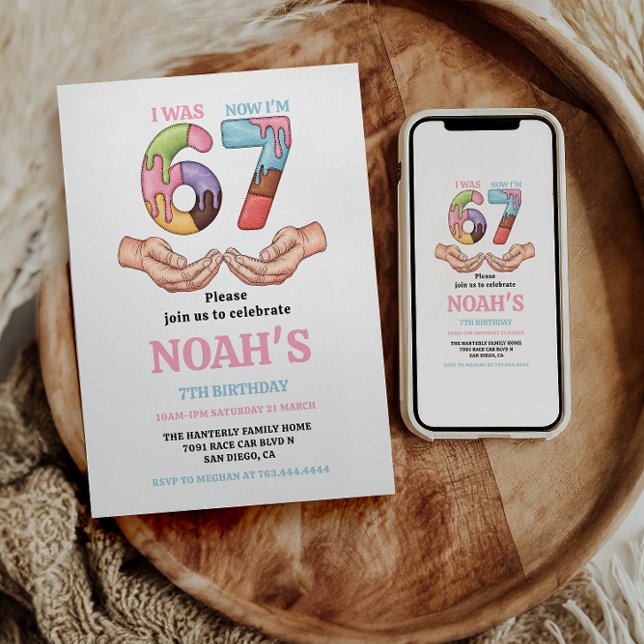 Ice Cream “Six Seven” 7th Birthday Party for Kids Einladung (Ice Cream “Six Seven” 7th Birthday Party for Kids Invitation
)