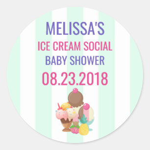 Ice Cream Social Baby Shooting Event Save the Date Runder Aufkleber