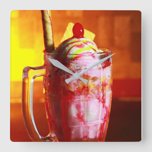 Ice Cream Sorbet Photography Summer Food Quadratische Wanduhr (Vorderseite)
