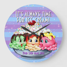 Ice cream sundae hand painted clock shop decor