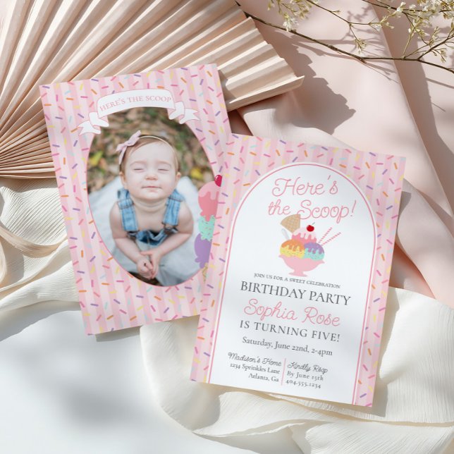 Ice Cream Sundae Heres ist die Scoop Birthday Part Einladung (Von Creator hochgeladen)