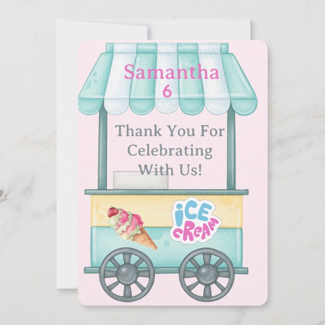 Ice Cream Thank You Card, Samantha Birthday Thank  Dankeskarte (Vorderseite)