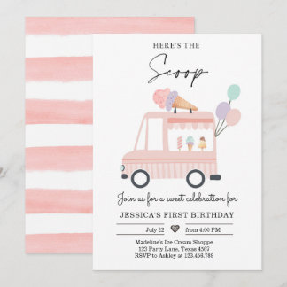 Ice Cream Truck 1. Geburtstag Einladung Pink Scoop