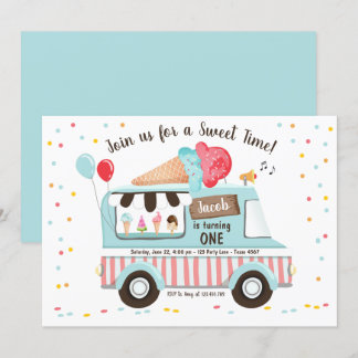 Ice Cream Truck Erster Geburtstag Einladung Junge 